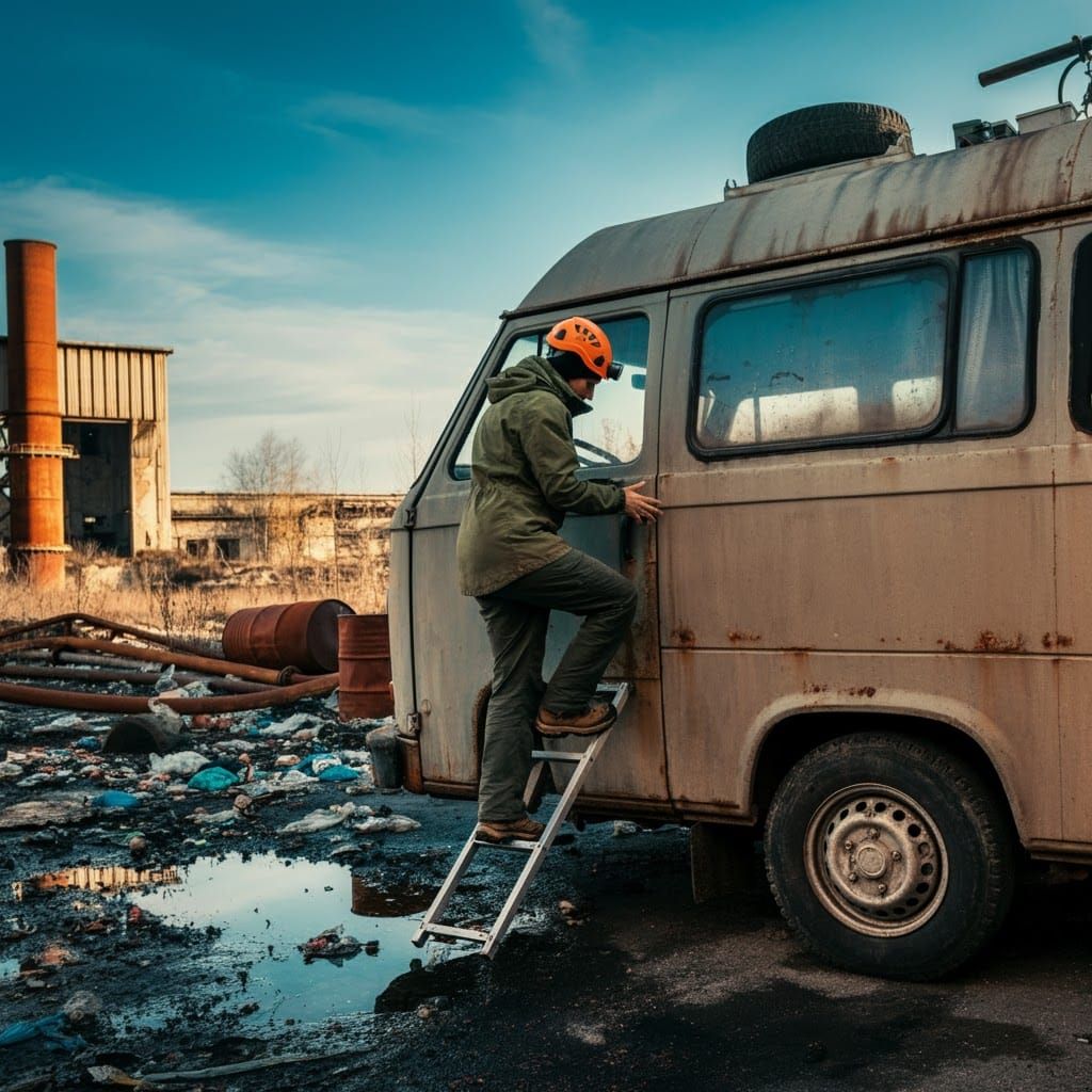Italian Geologist in Abandoned Industrial Landscape