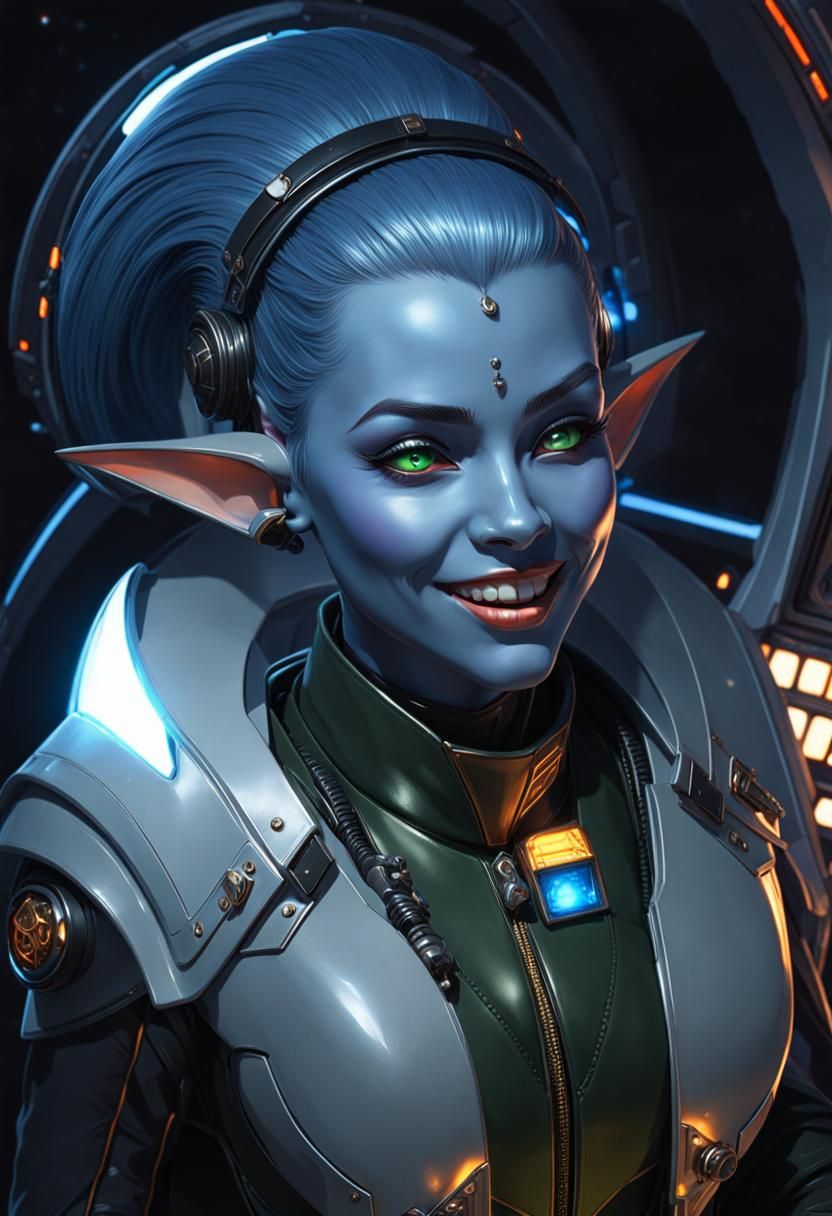 Blue Goblin Soldier in Spaceship Cockpit