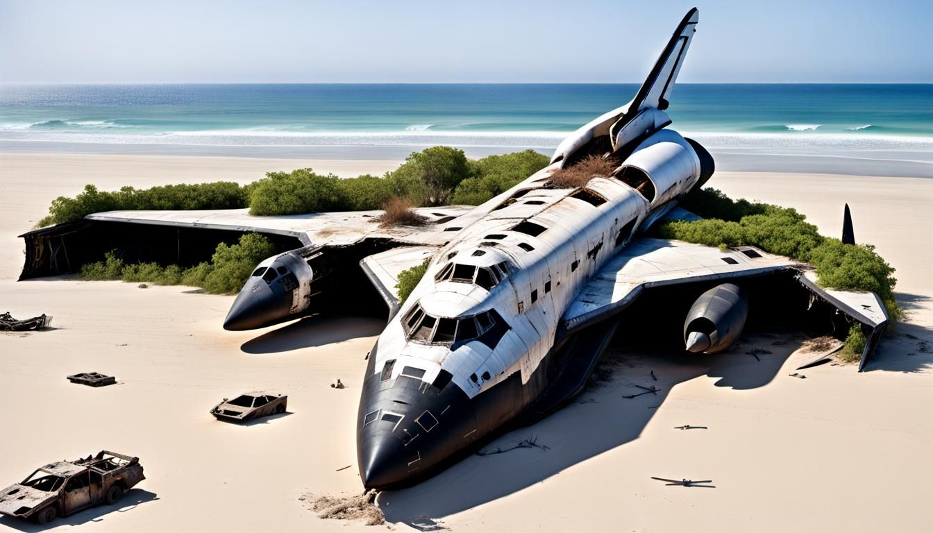 Post-Apocalyptic Spaceship on Overgrown Beach