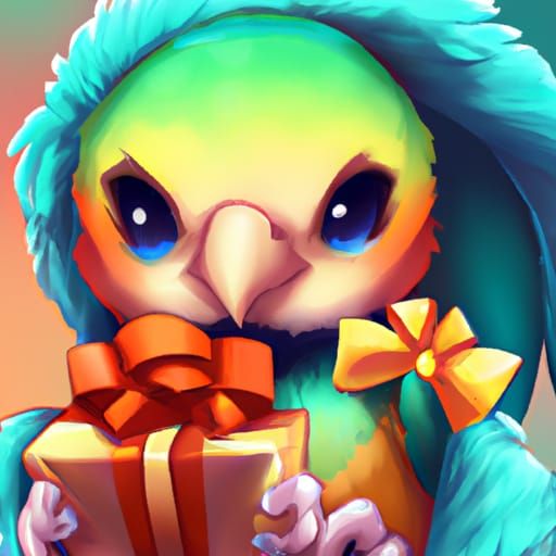 Chibi Parrot with Christmas Present: Digital Illustration