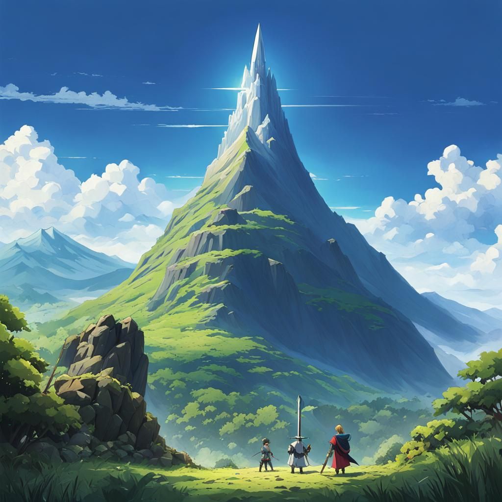 Anime Sword in Stone Mountain Scene