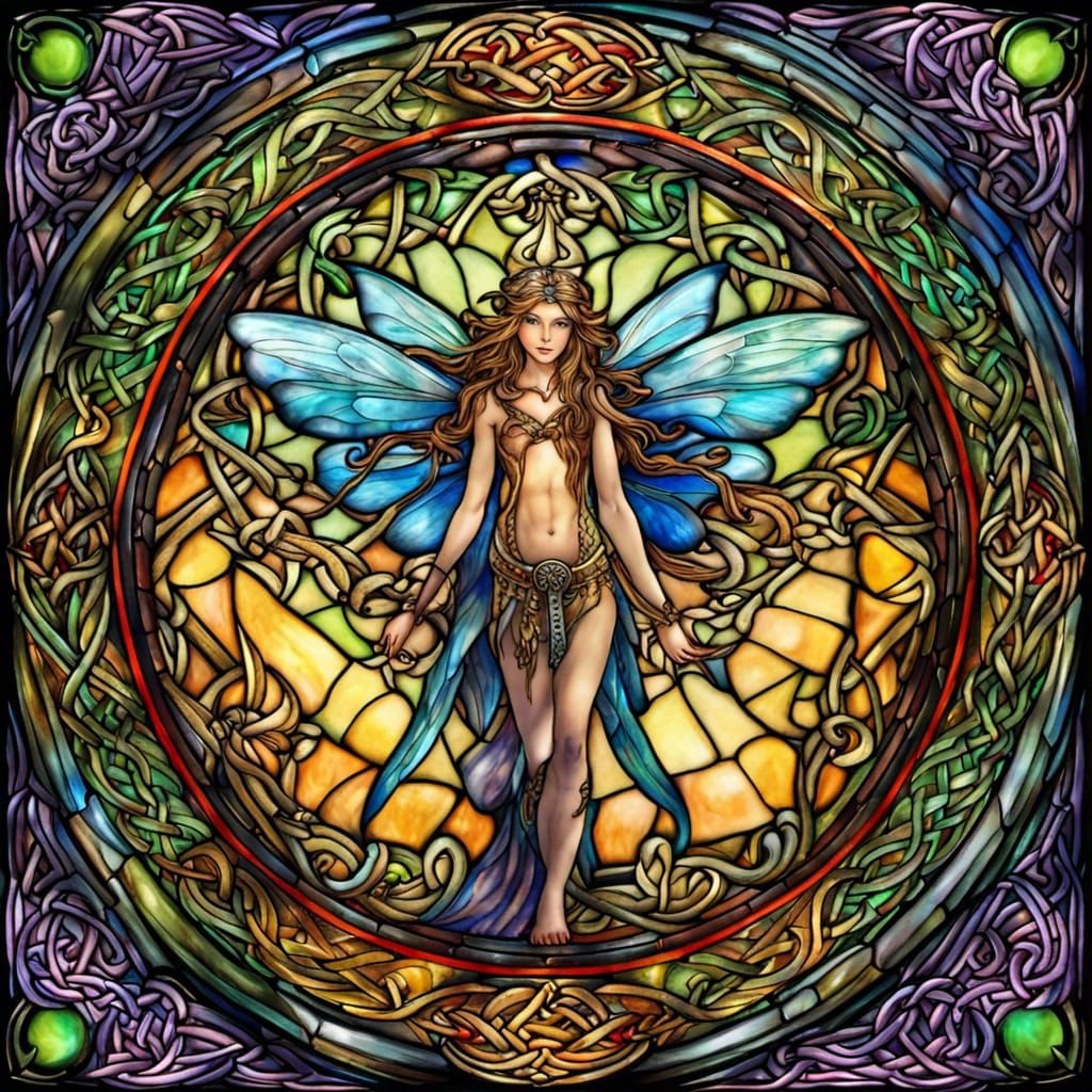 Fairy in Stained Glass with Celtic Border