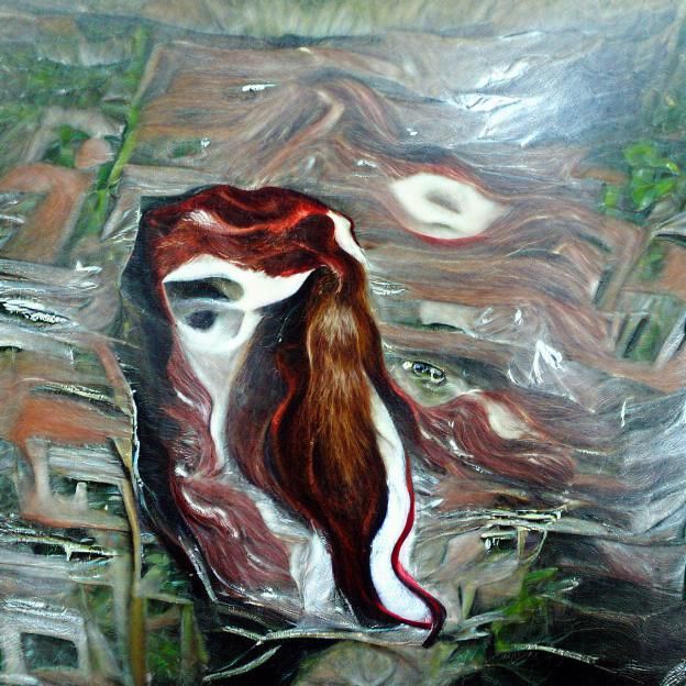 Red-Haired Woman with Marbled Skin: Oil Painting