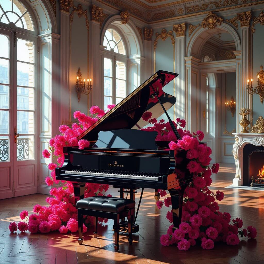 Bougainvillea Cascade from Piano in Victorian Salon