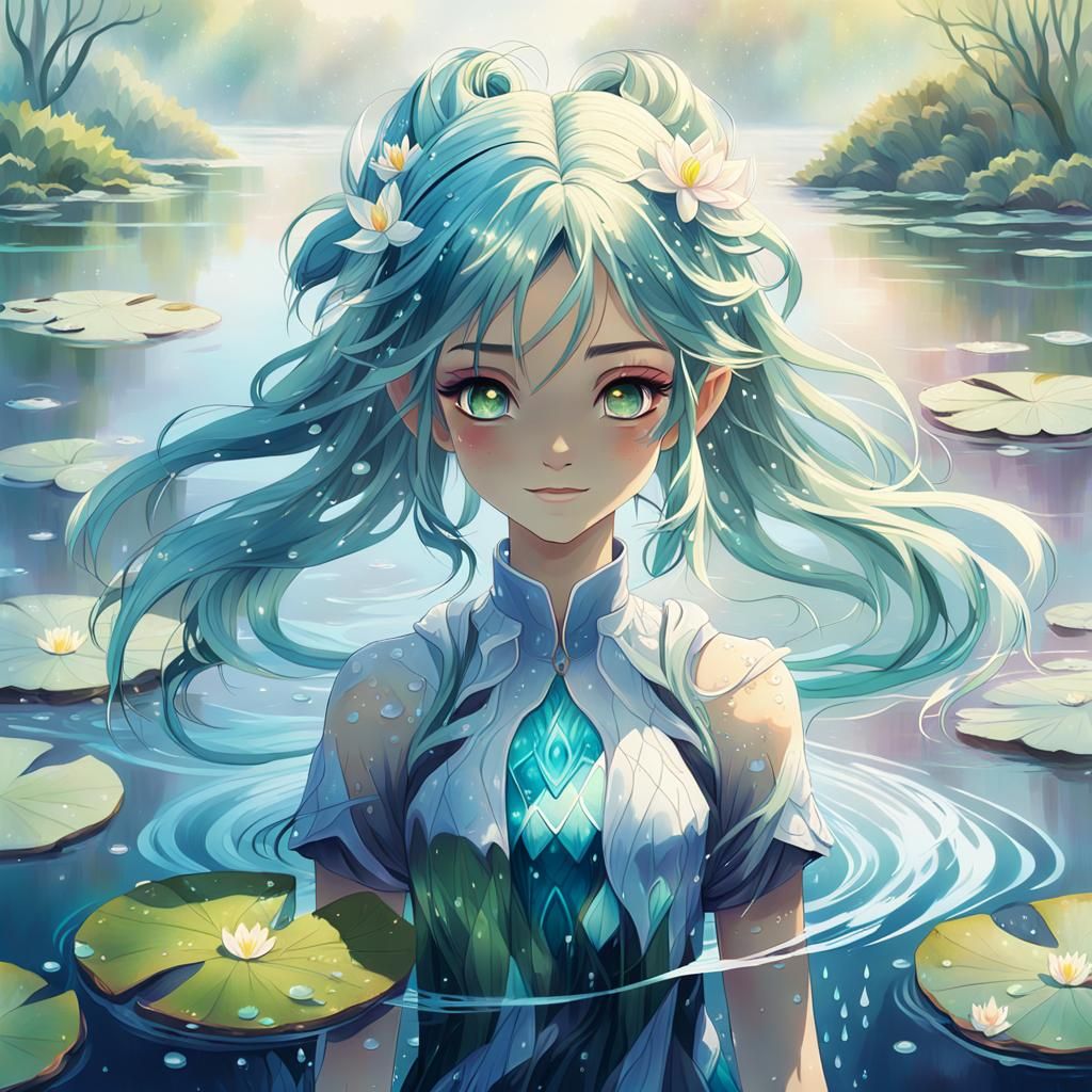 A cute water elemental anime young girl