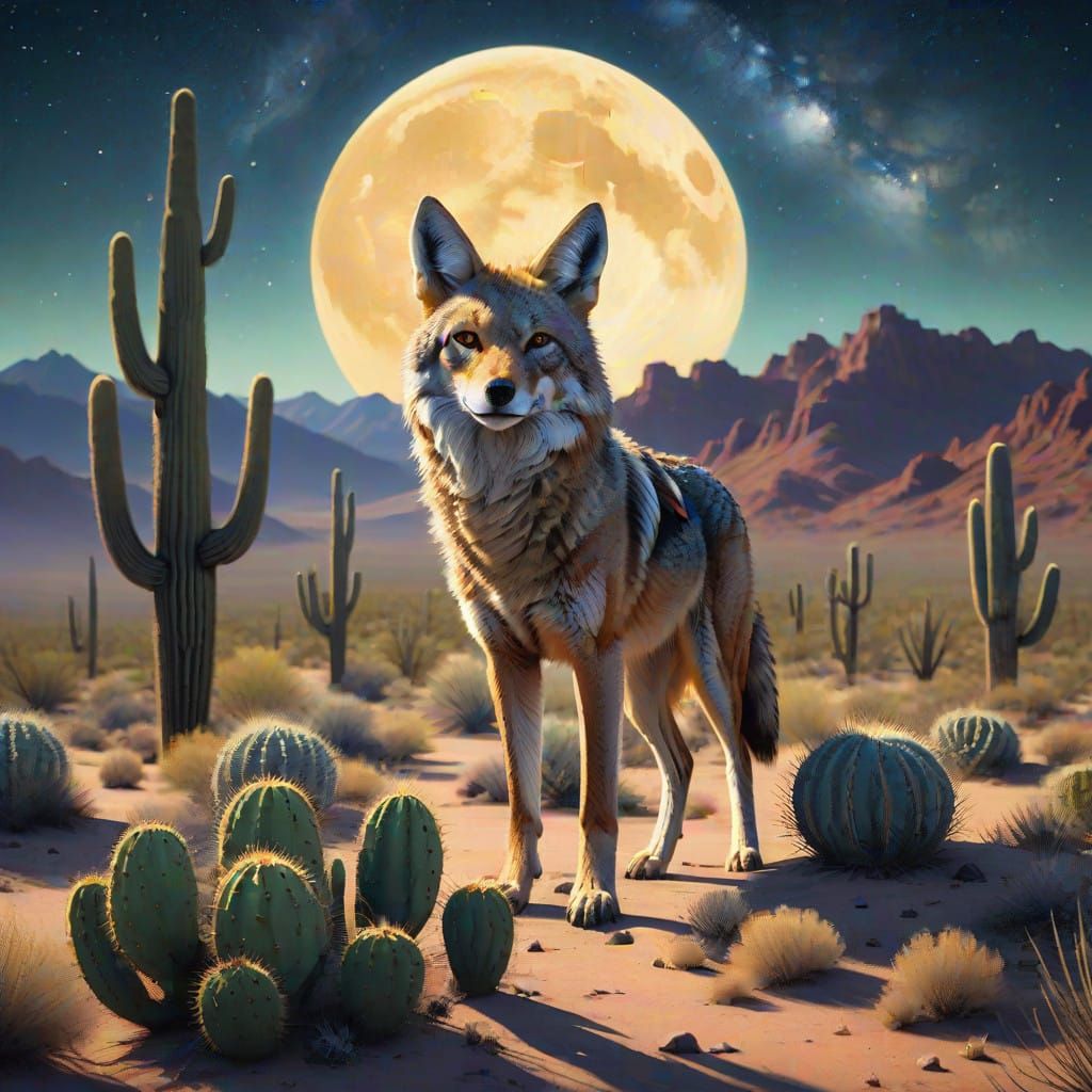 Majestic Coyote Under Starry Desert Night