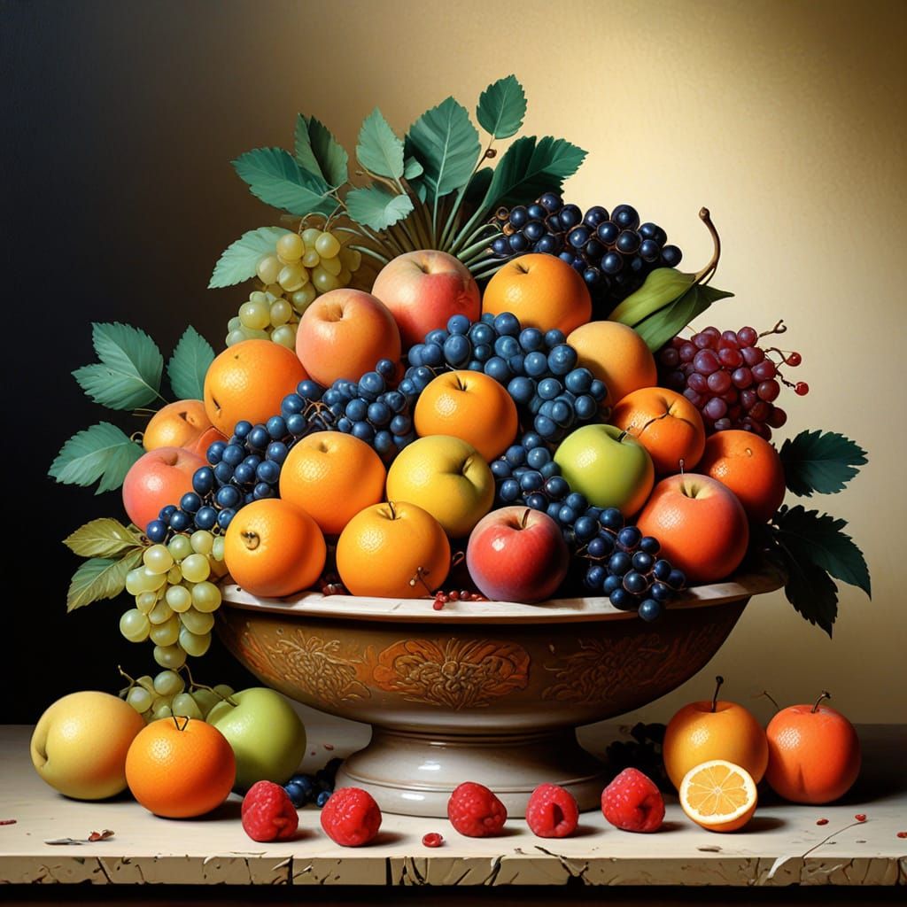 Rembrandt-Inspired Still Life Fruit Bowl