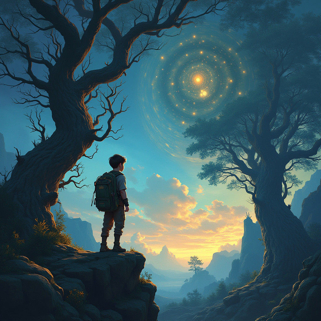 Mystical Realm: Adventurer in a Fantasy Landscape