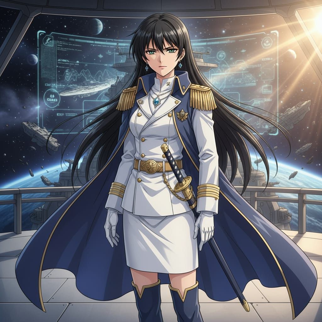 Anime Female Admiral in White Navy Uniform with Sword
