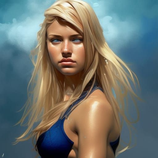 Hyperdetailed Portrait of a Blonde Surfer Girl