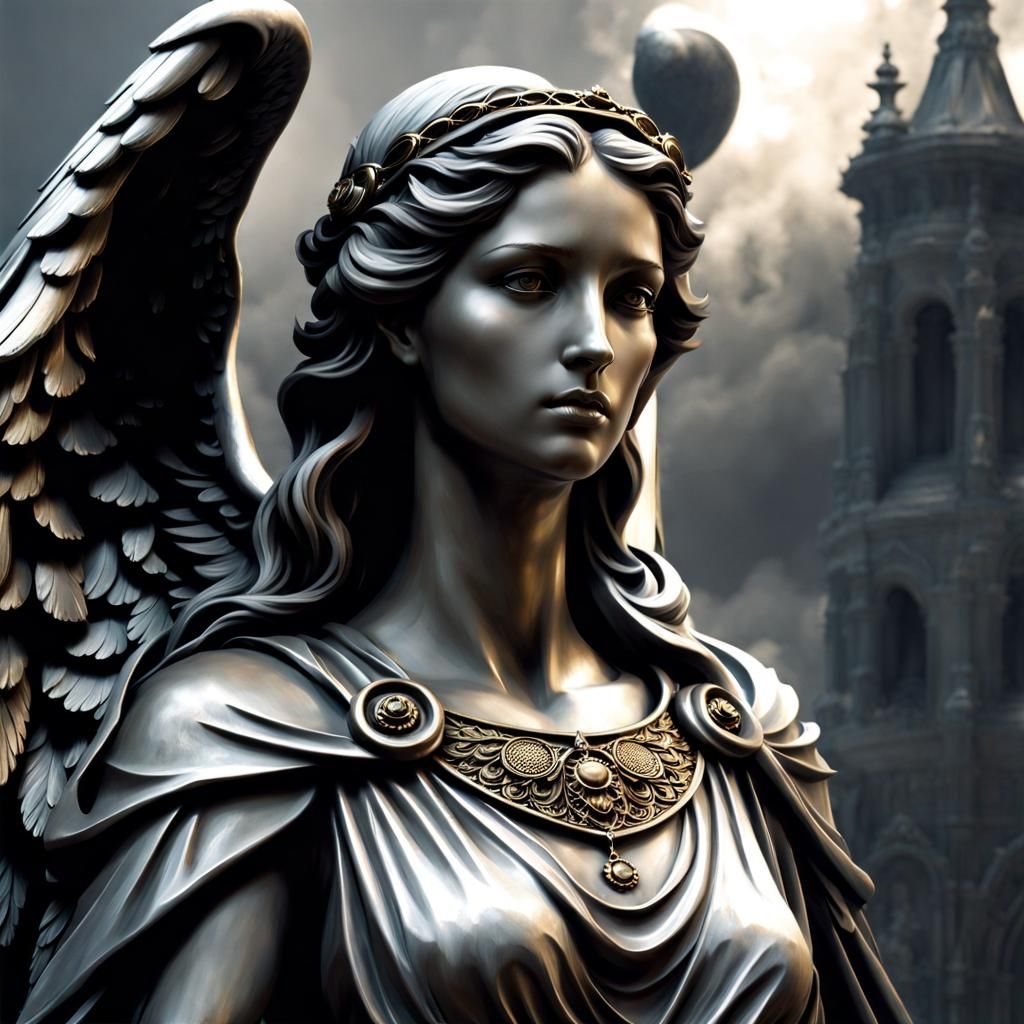Majestic Angel Statue in Post-Apocalyptic Setting