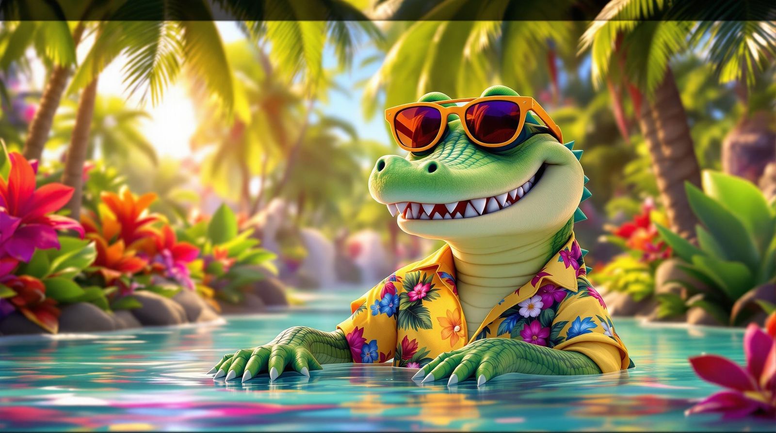 Vibrant CGI Cartoon Crocodile at Peace