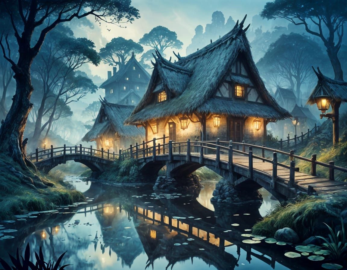 Whimsical Village at Twilight