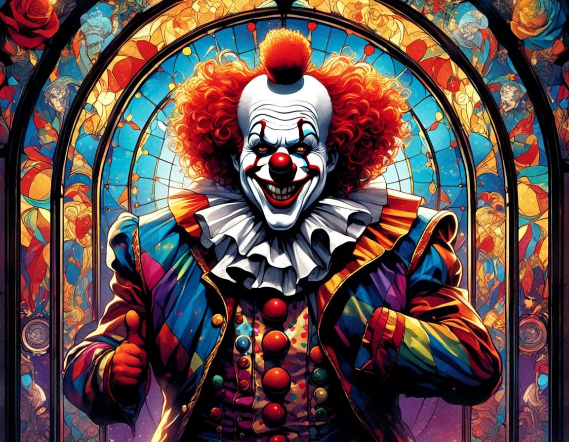 Majestic Clown Stained Glass in Gothic Style