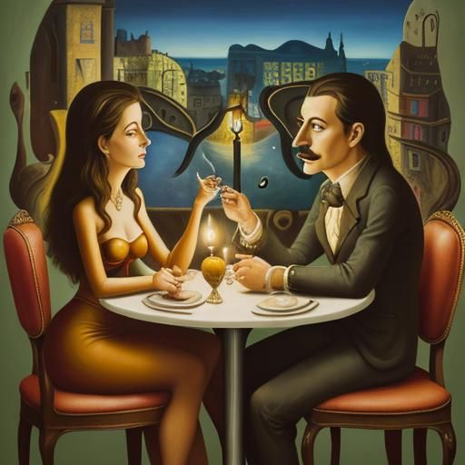 Surreal Candlelit Dinner as Salvador Dali Oil Painting