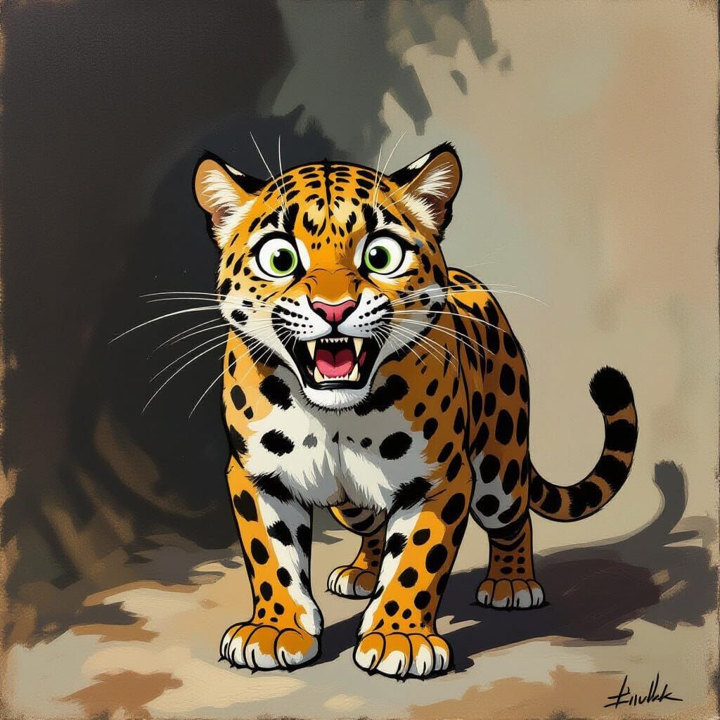 Terrified Leopard in German Expressionist Style
