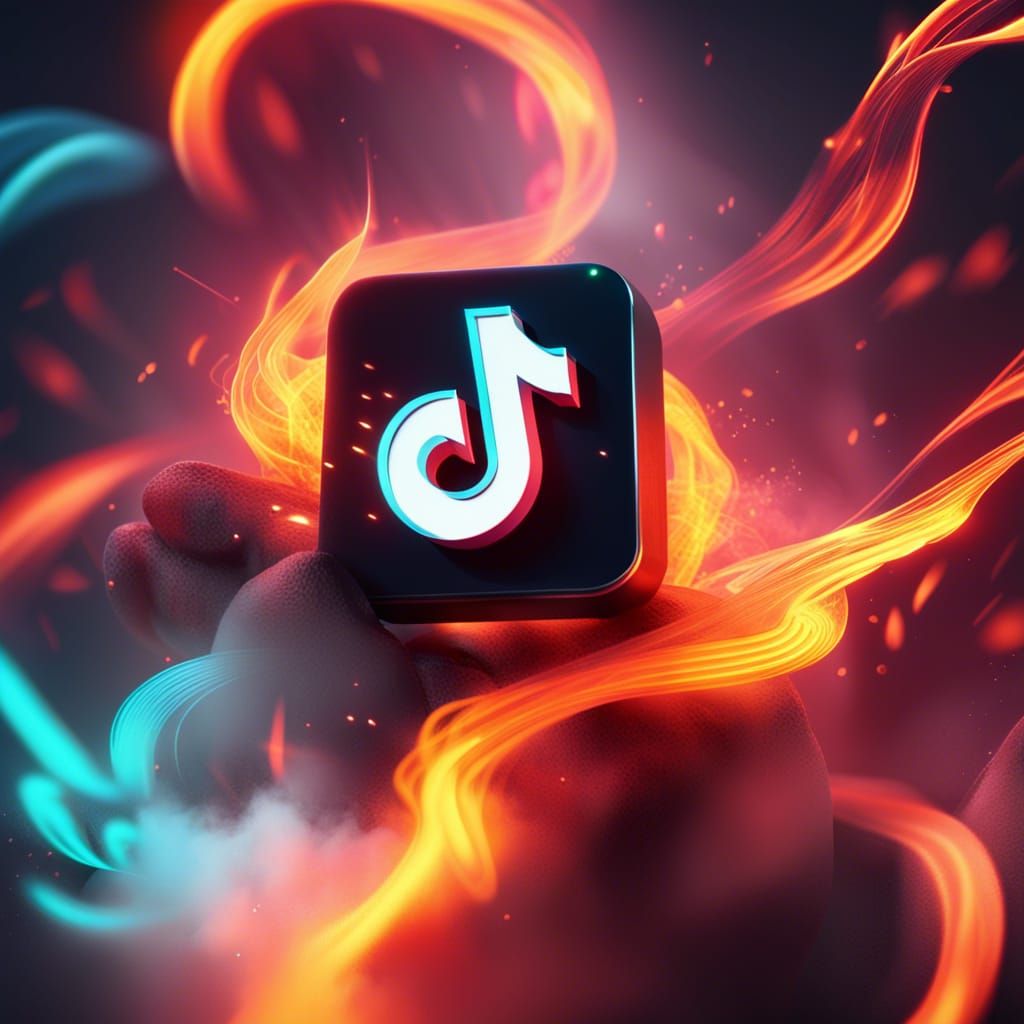 Flaming TikTok Logo in Neonpunk Style Digital Art