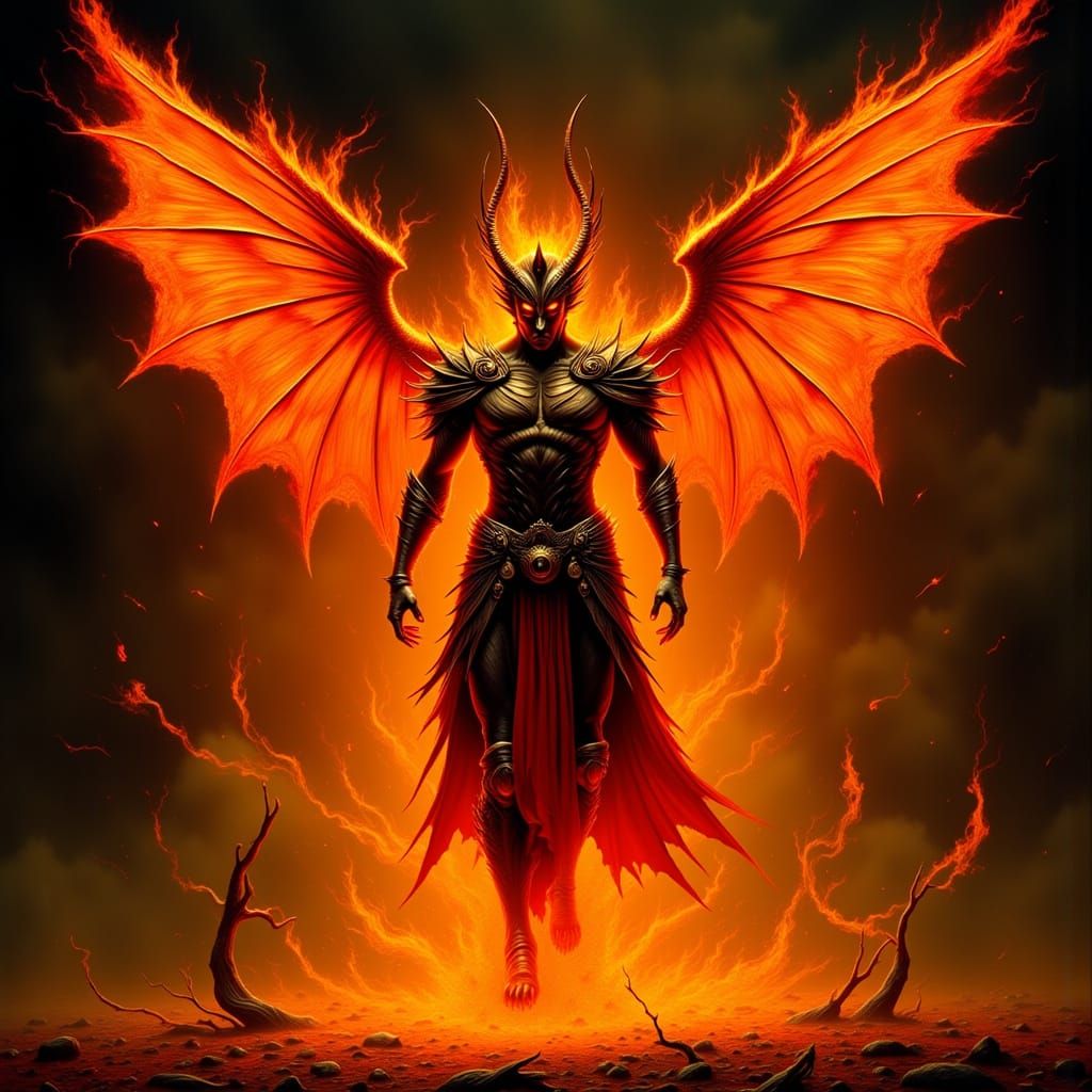 Fiery Infernal Being Emerges from Flames