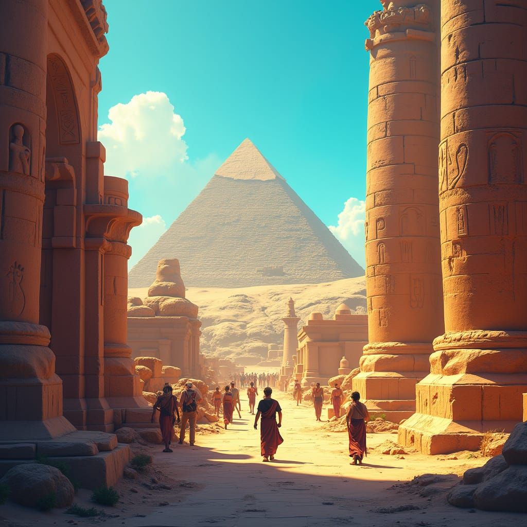Egyptian Landscapes in Vibrant 3D Digital Art