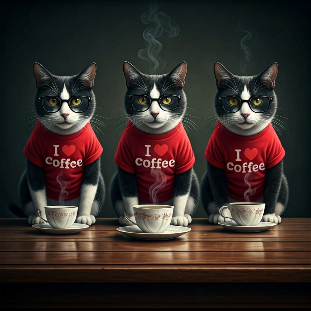 Cats Love Coffee: A Hyper-Realistic Image