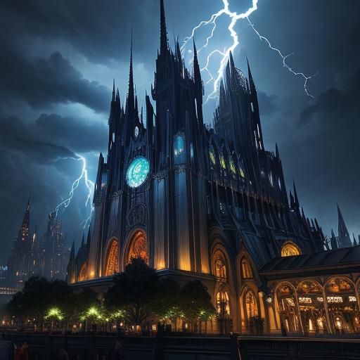 Dramatic Theme Park at Dusk With Lightning