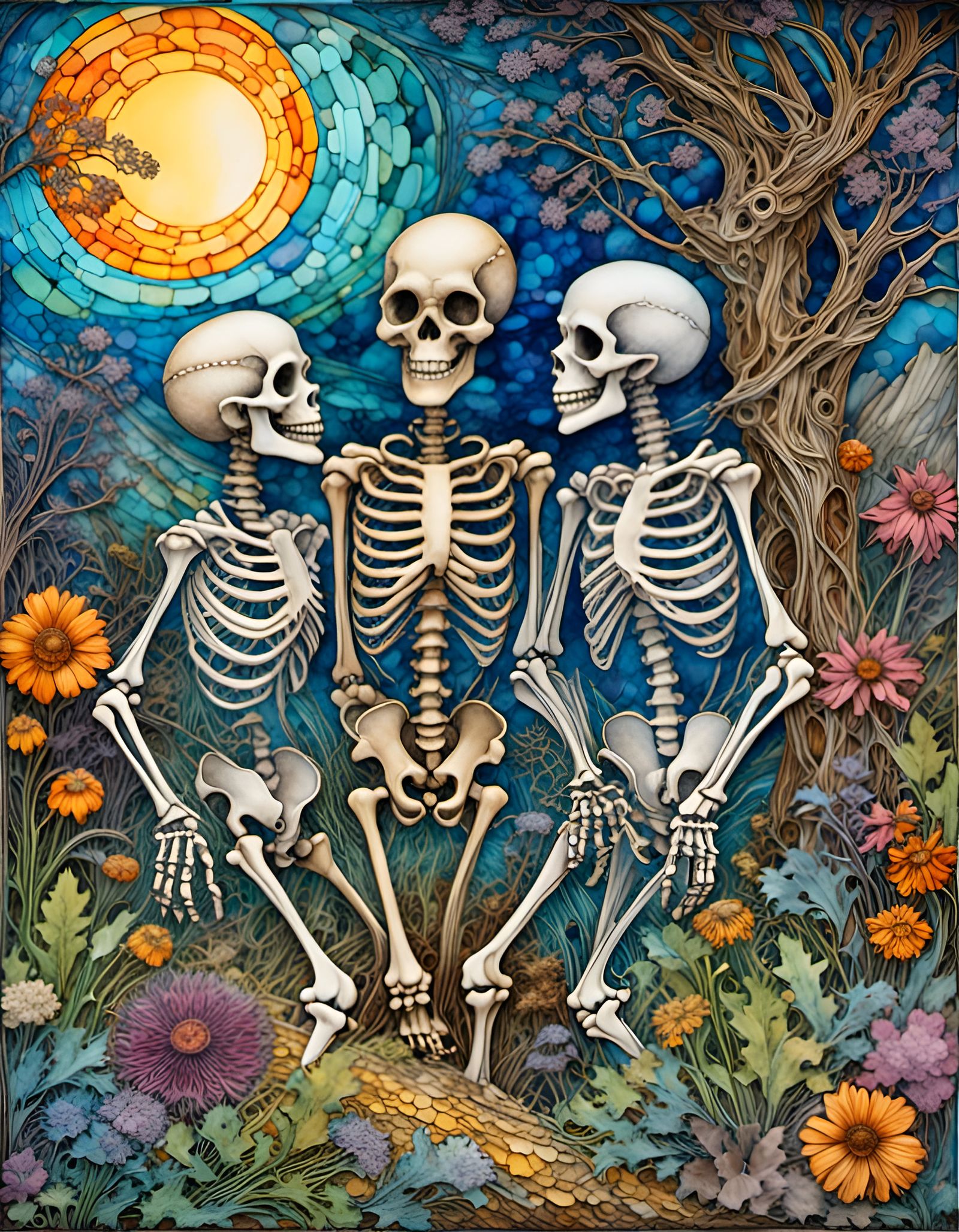 Dancing Skeletons in Dark Fantasy Art Style