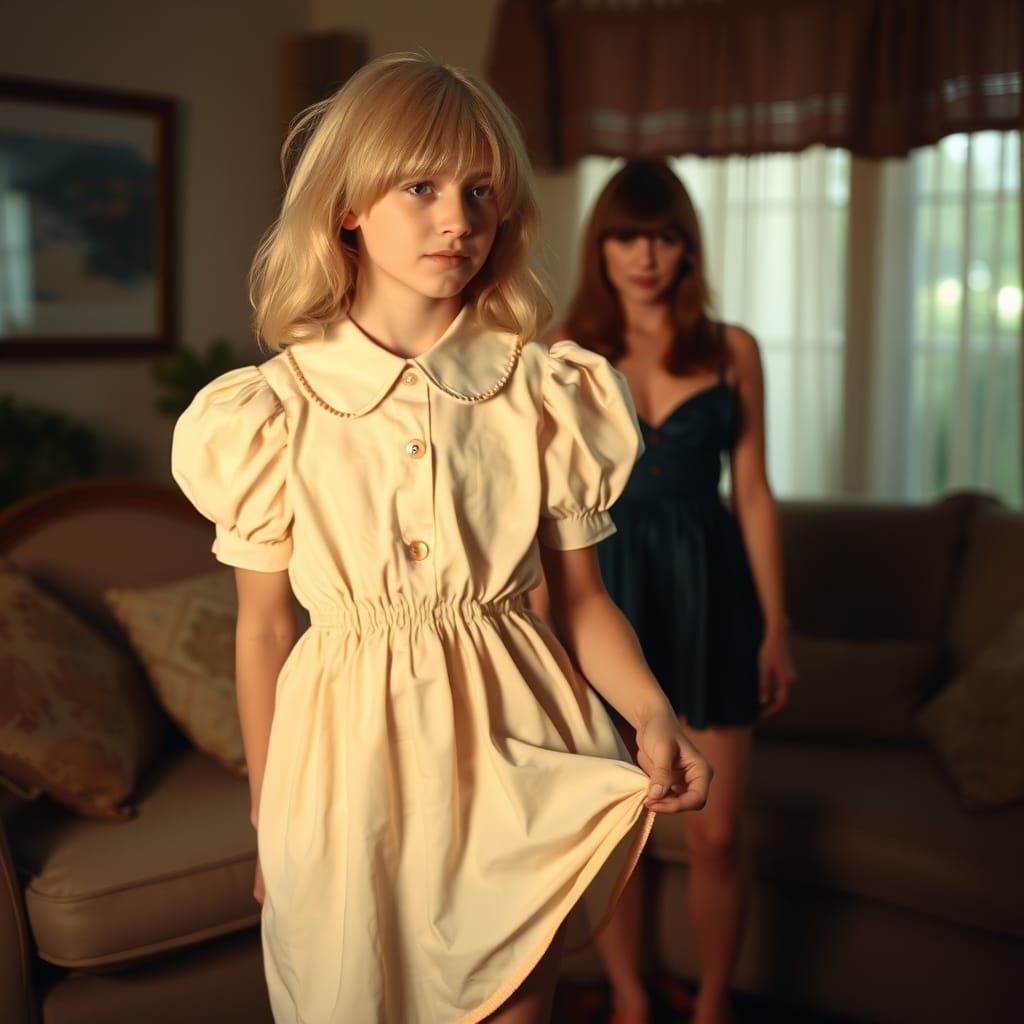 Boy in Babydoll Dress: Cinematic 35mm Film Still