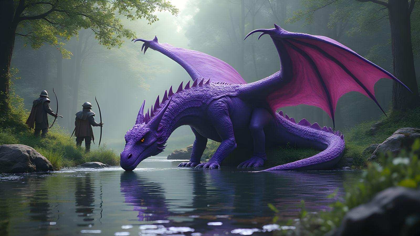 Epic Medieval Scene of a Majestic Purple Dragon