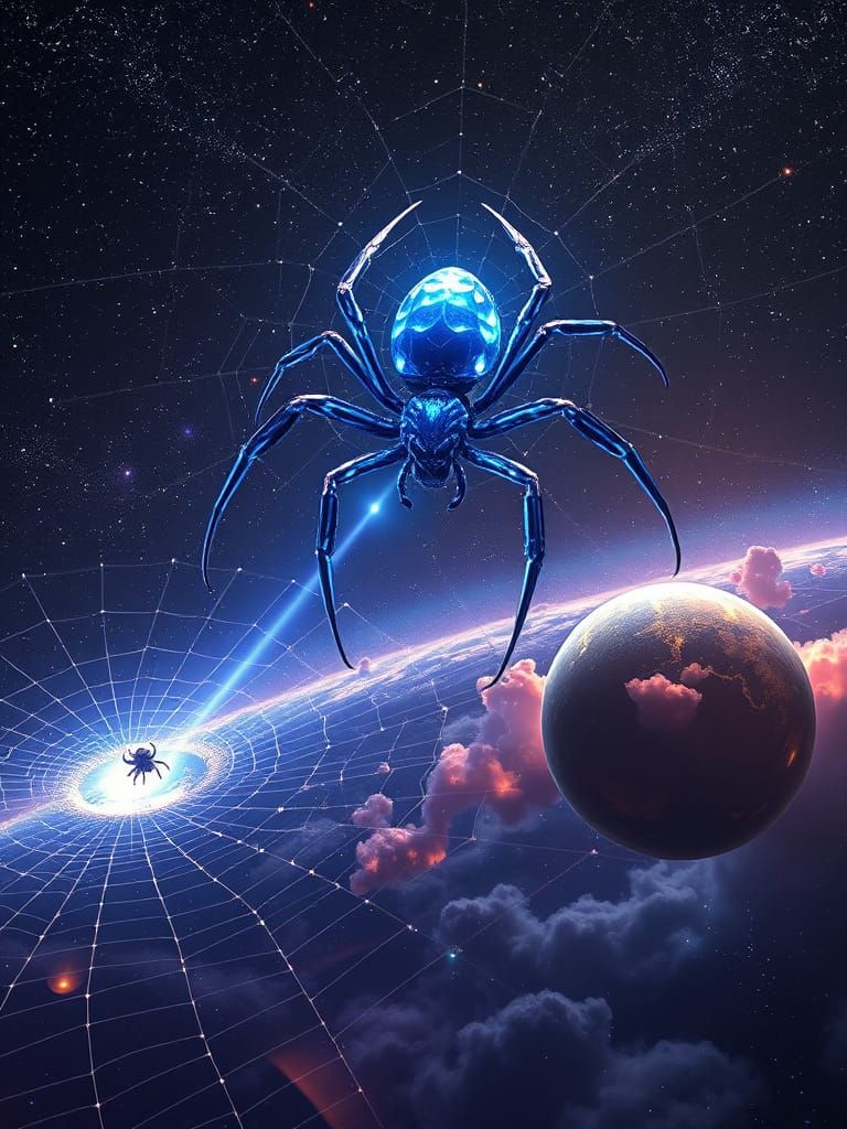 Celestial Arachnid Radiates Ethereal Light in Cosmic Web Gal...
