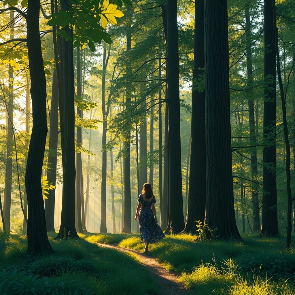 Woman in Forest Inspired by Shishkin and Stalenhag