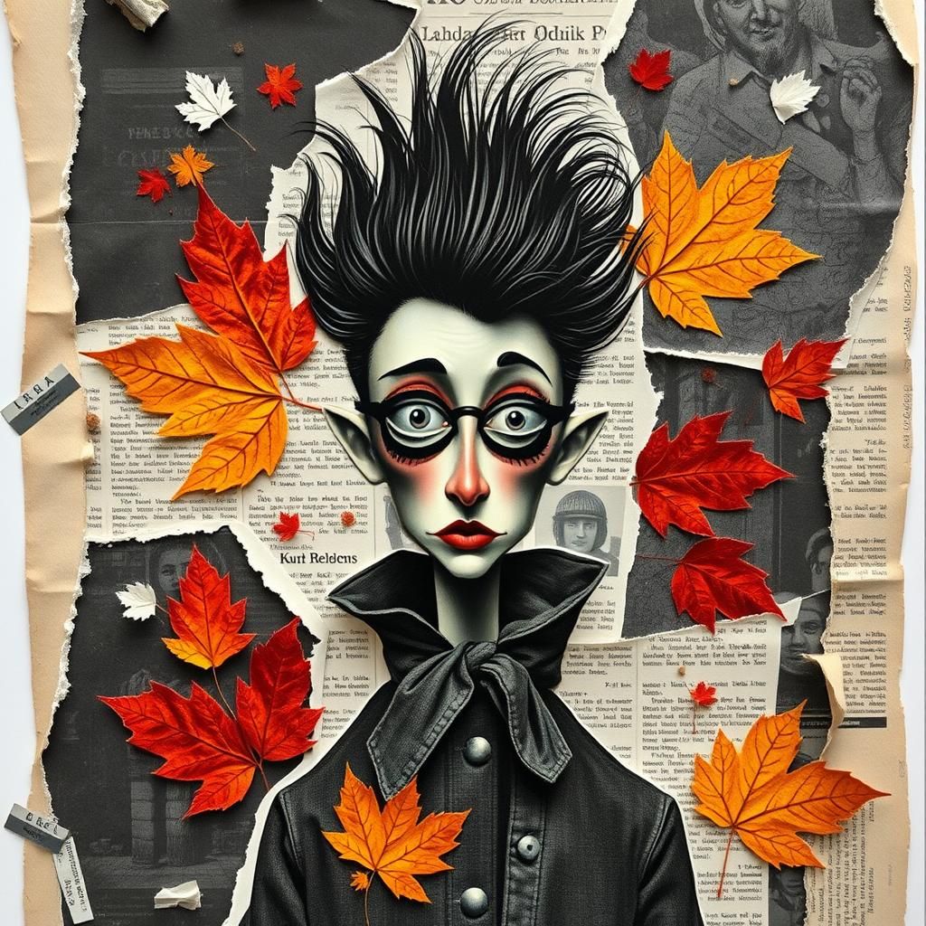 Dada-Inspired Collage with Autumn Leaves and Torn Paper