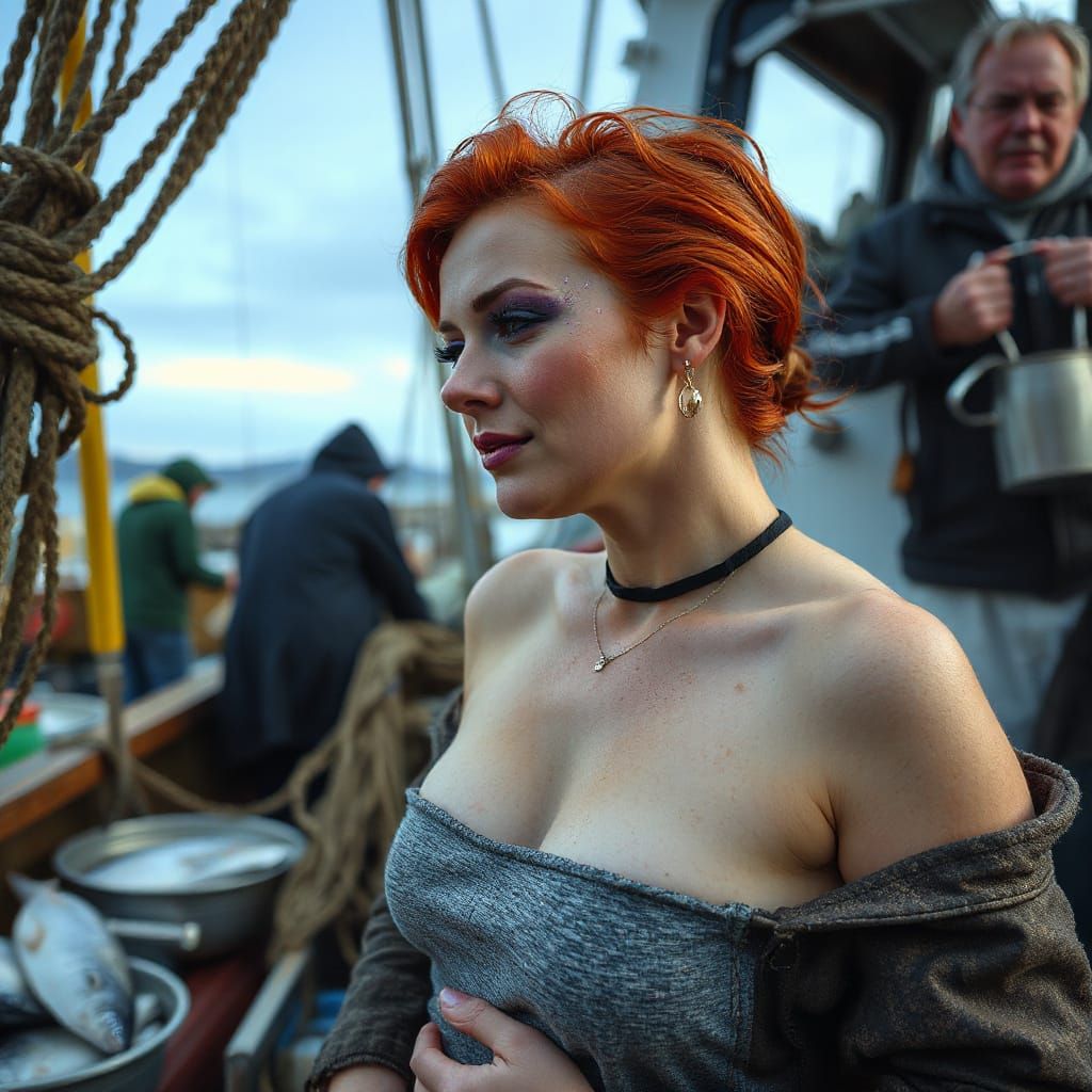 Redhead Fishmonger Pin-Up in Iceland: Digital Art