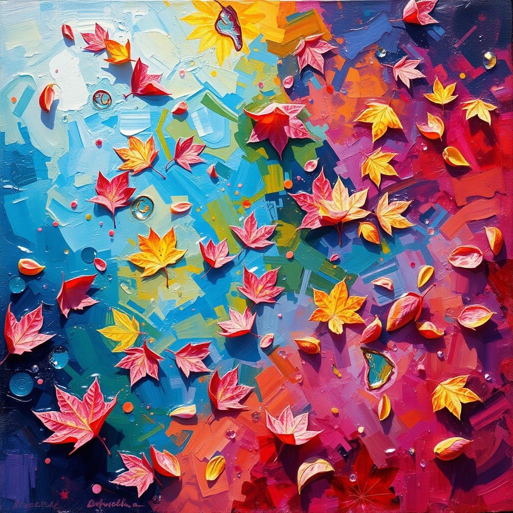 Shimmering Puddles Dance with Petals and Wings in Vibrant, I...