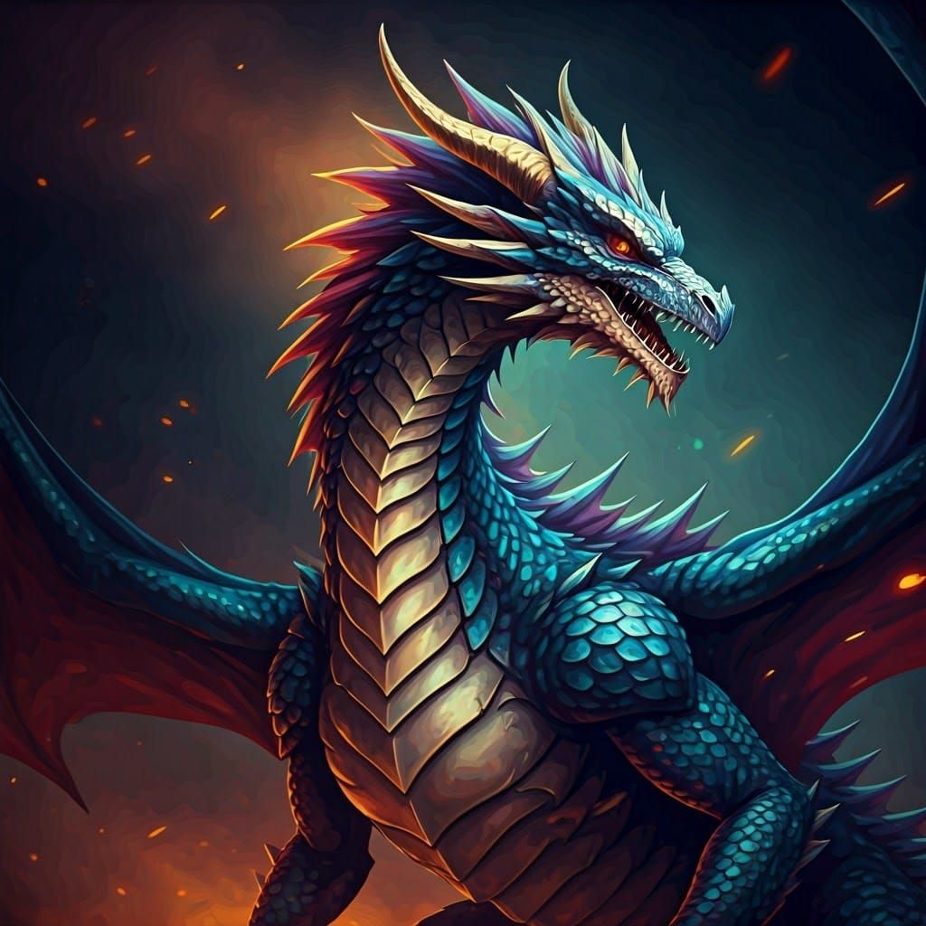Majestic Anime-Inspired Dragon in Vibrant, Iridescent Scales