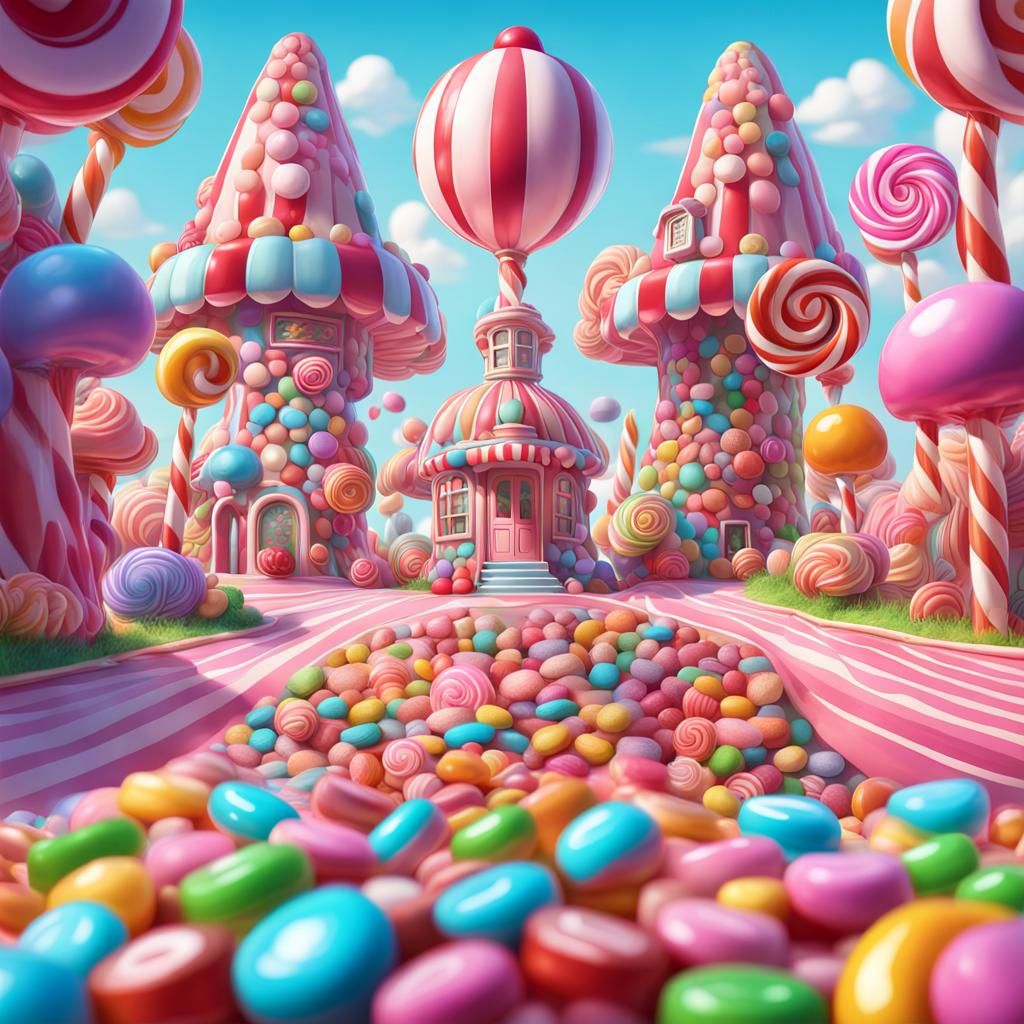 Colorful Candy Wonderland in Postmodern Digital Art