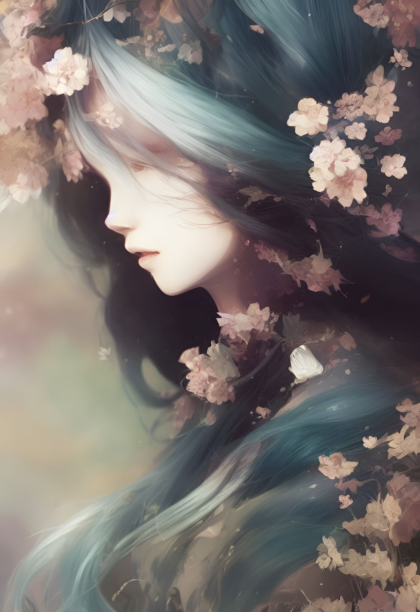 Beautiful Wind Princess Portrait in Watercolor Style
