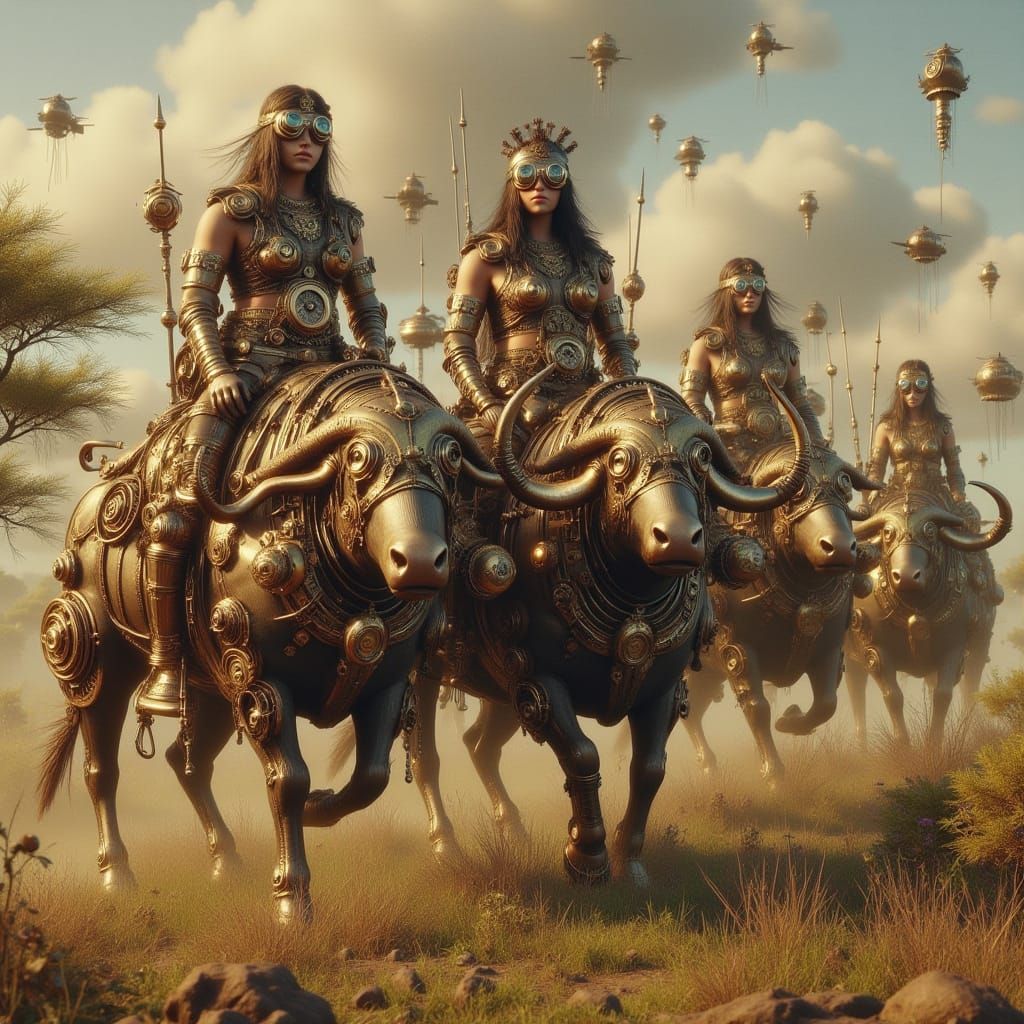 Steampunk Water Buffalo Warriors in Africa