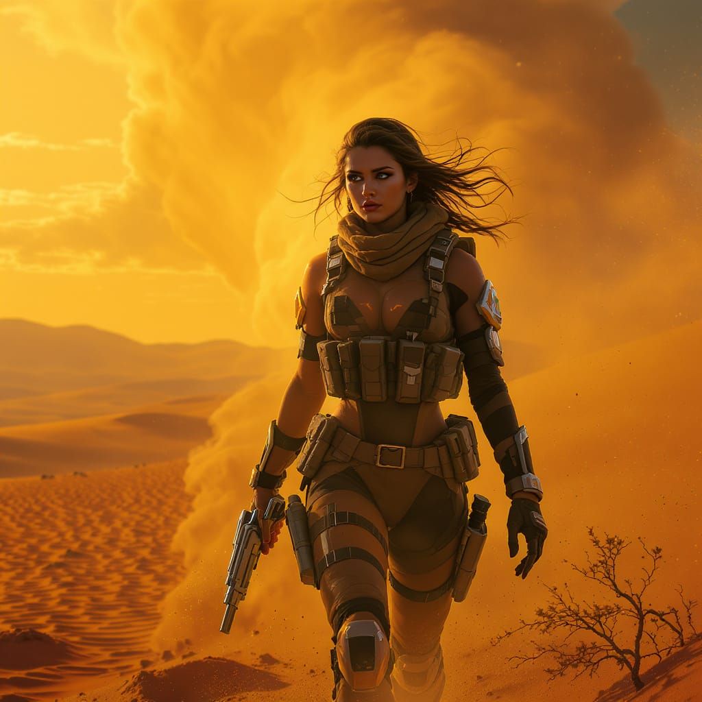 Woman in Desert Landscape, Futuristic Realism