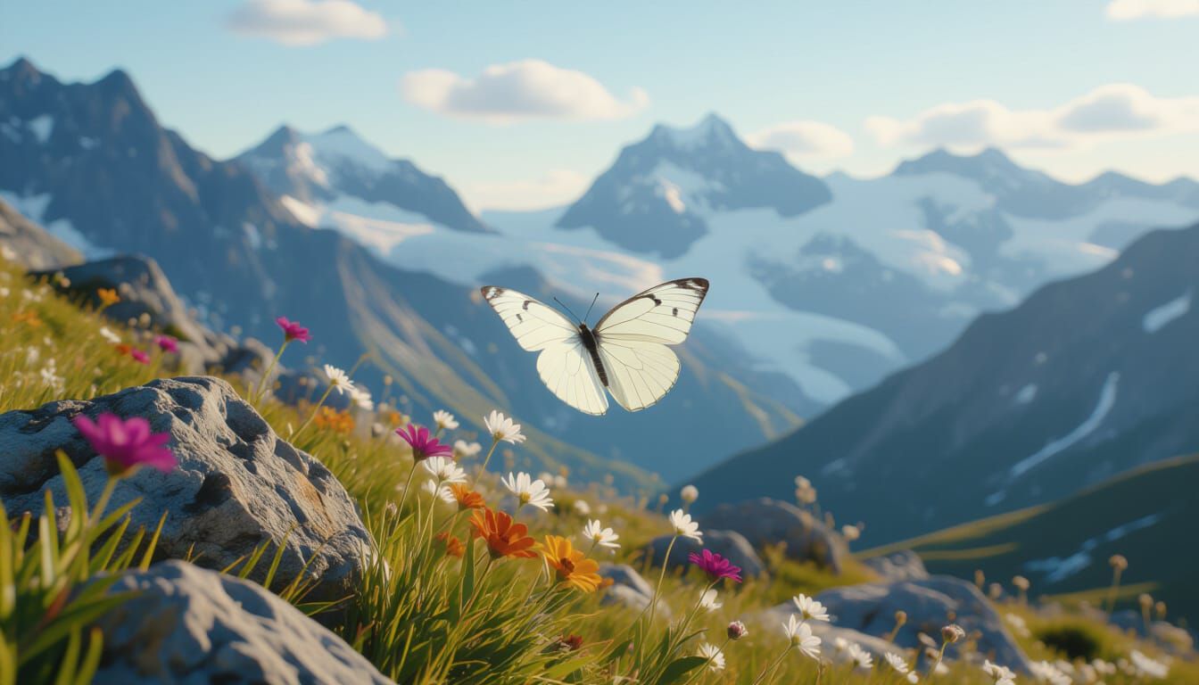 Apollo Butterfly Flight Over Alpine Glaciers