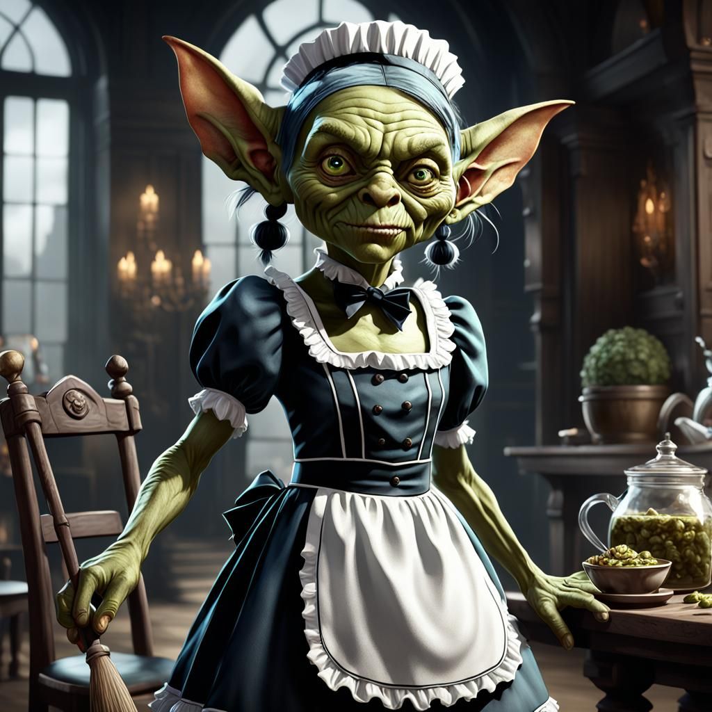Goblin French Maid: Detailed Fantasy Art