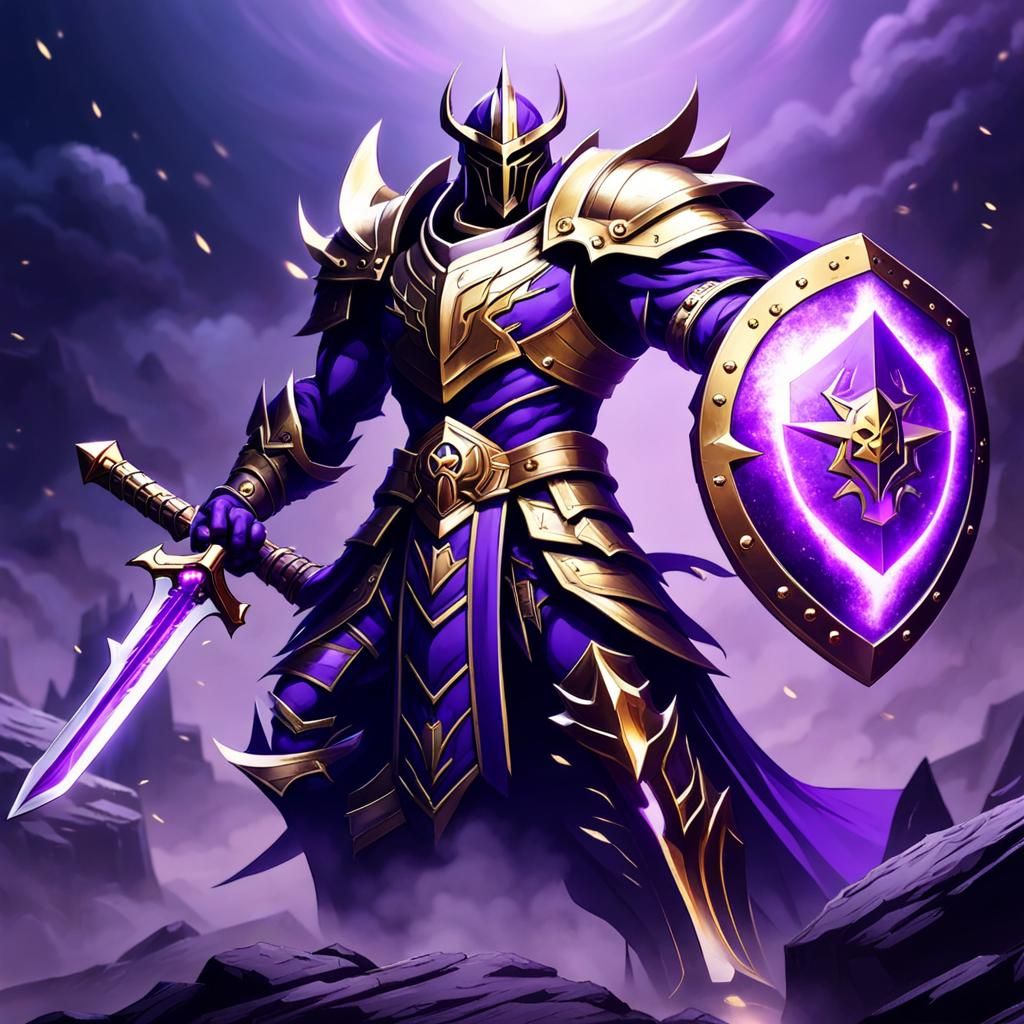 Victorious Warrior with Golden Sword in Bloody Universe