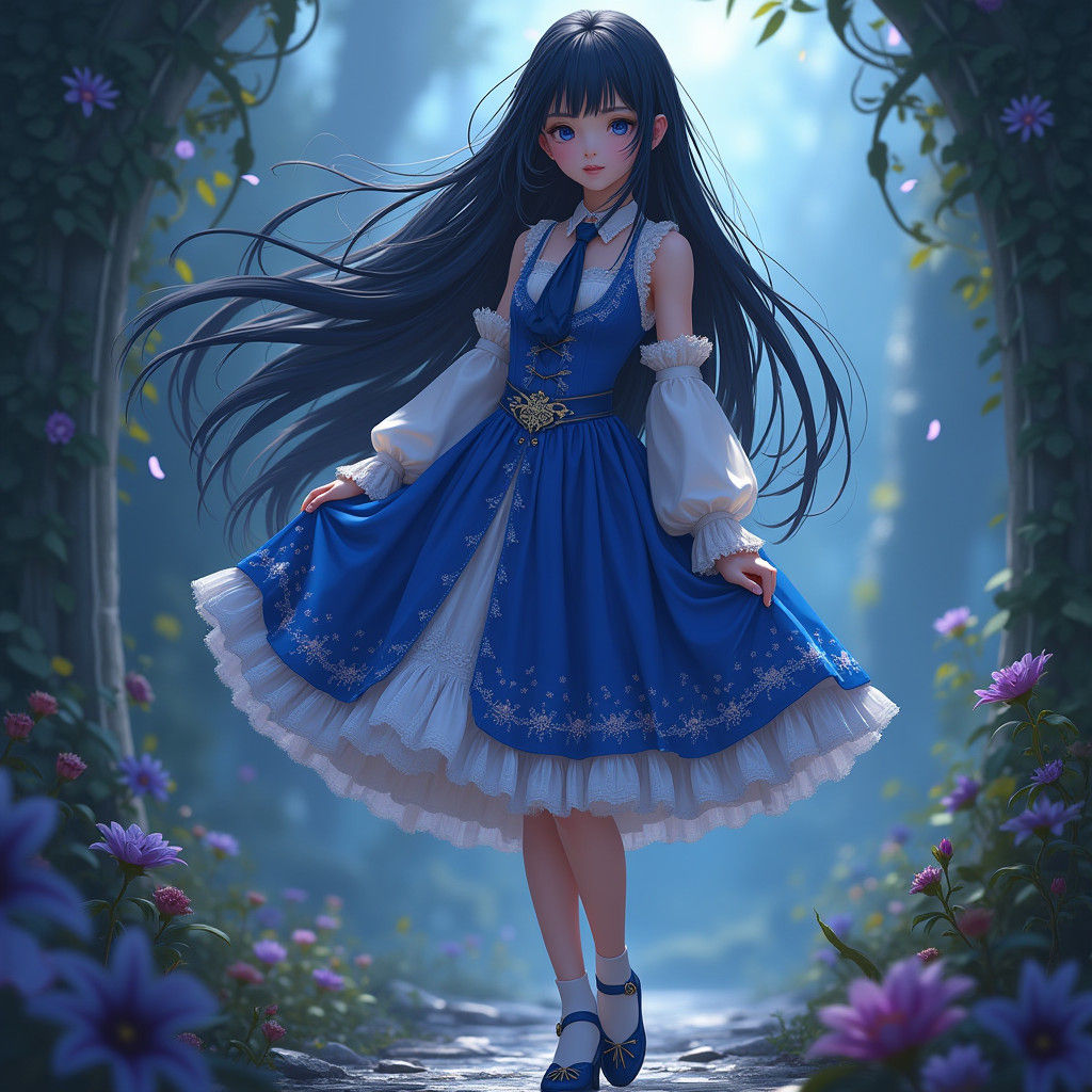 Girl in Royal Blue Dress: Fantasy Concept Art
