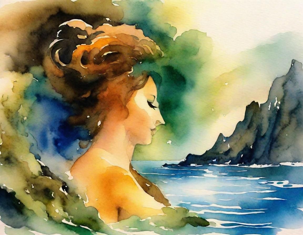 Watercolor Siren with Transparent Washes and Dry Edges