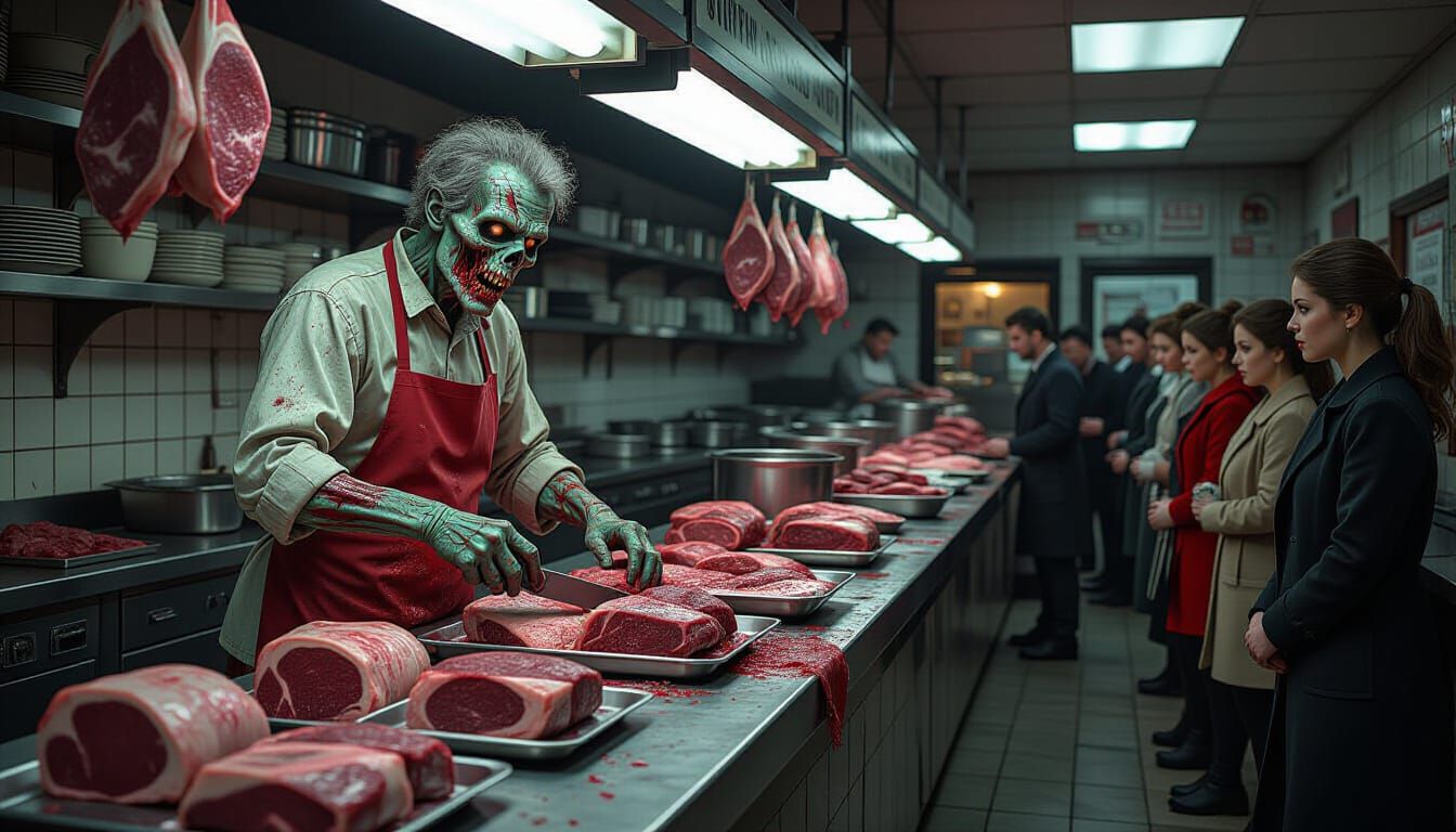 Grotesque Butcher Zombie in Dark Fantasy Style