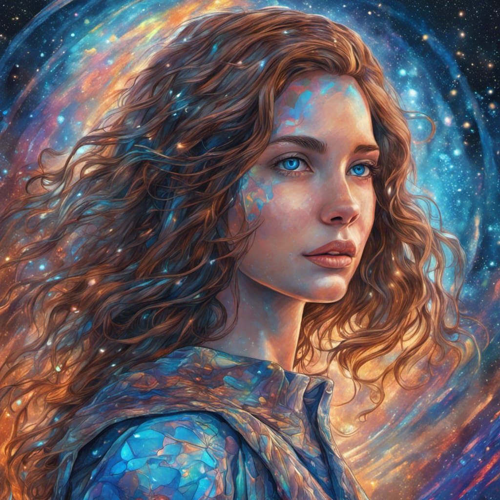 Cosmic Girl with Brown Hair Illustration