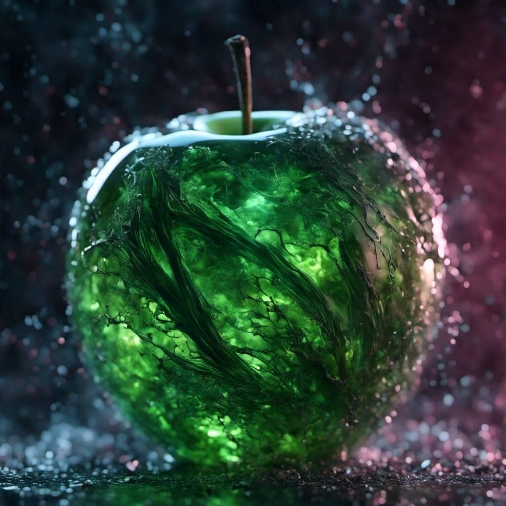 Magic Glowing Green Apple in Glass Style