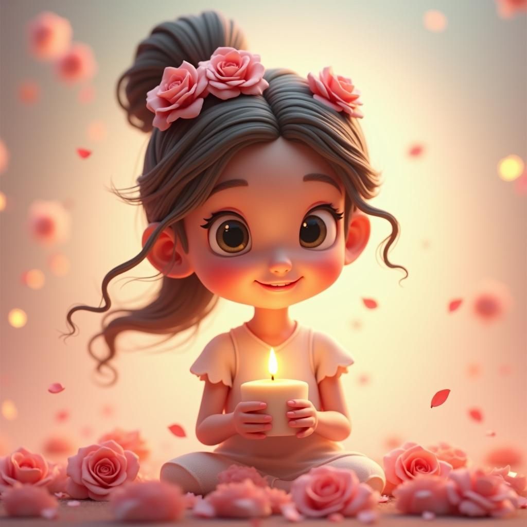 Girl with Roses and Candle in 3D Digital Art