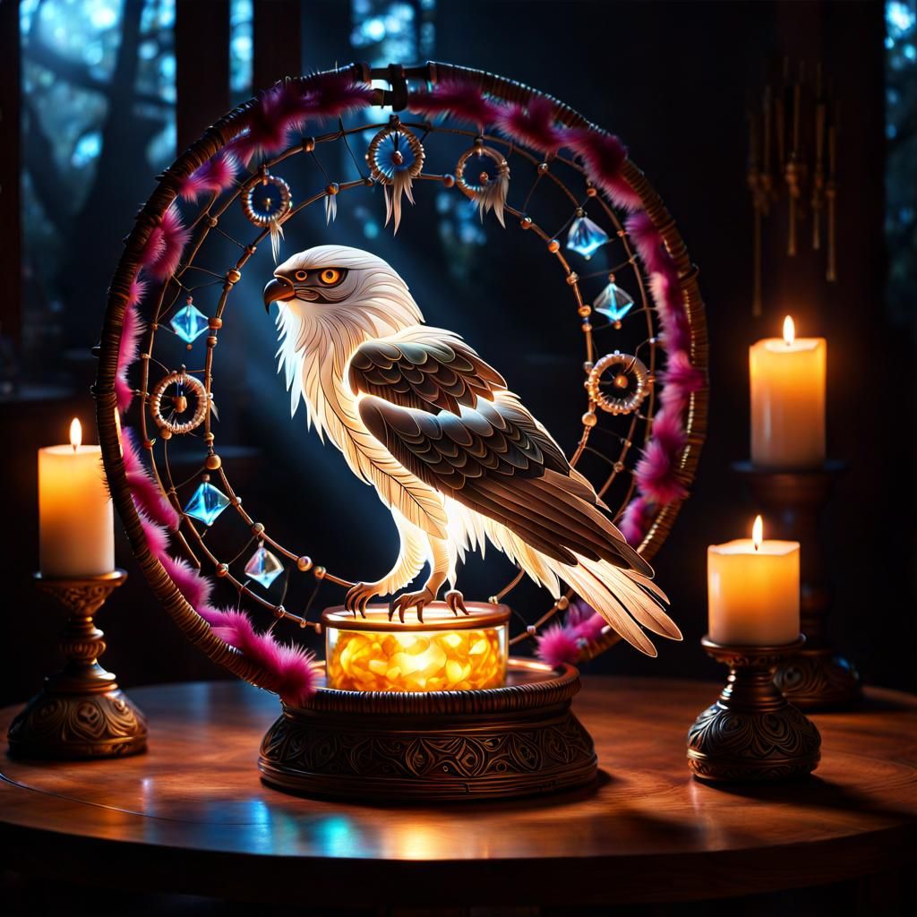 Ornate Dreamcatcher with Holographic Light, Digital Art