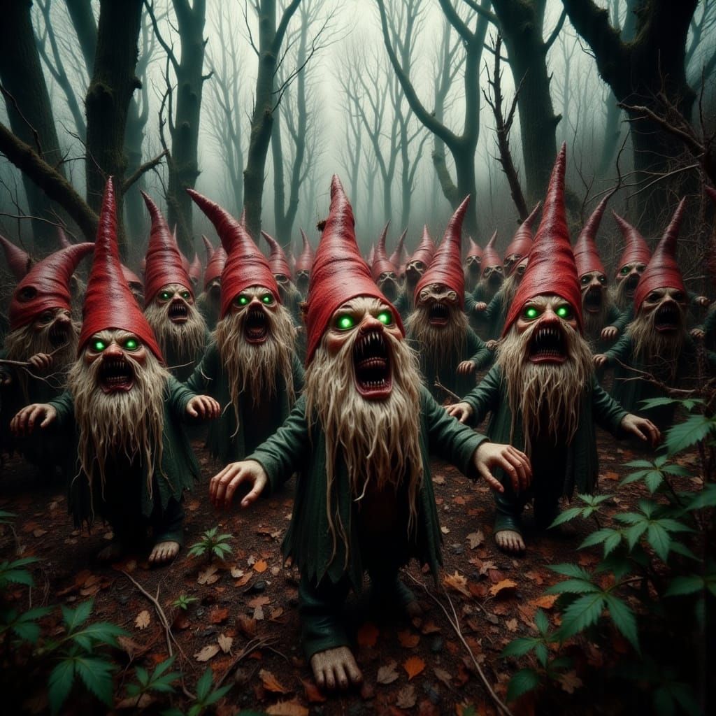 Twisted Garden Gnomes Charge Through Haunted Autumn Forest
