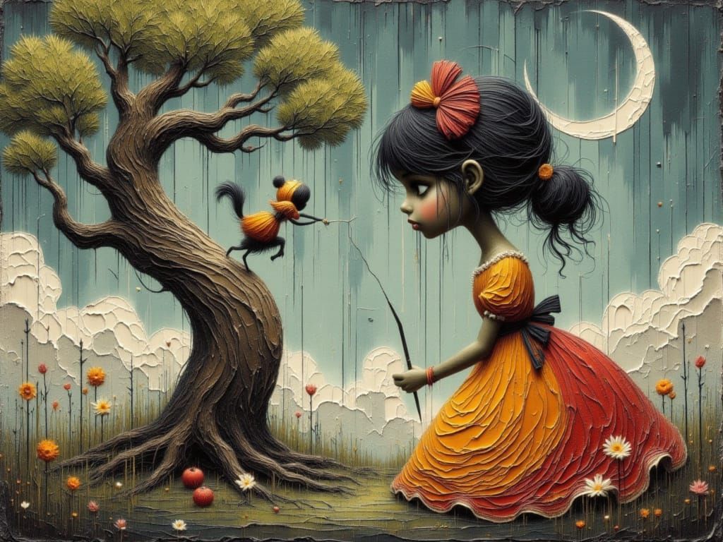 Woman Mends Broken Tree With Giant Needle and Thread